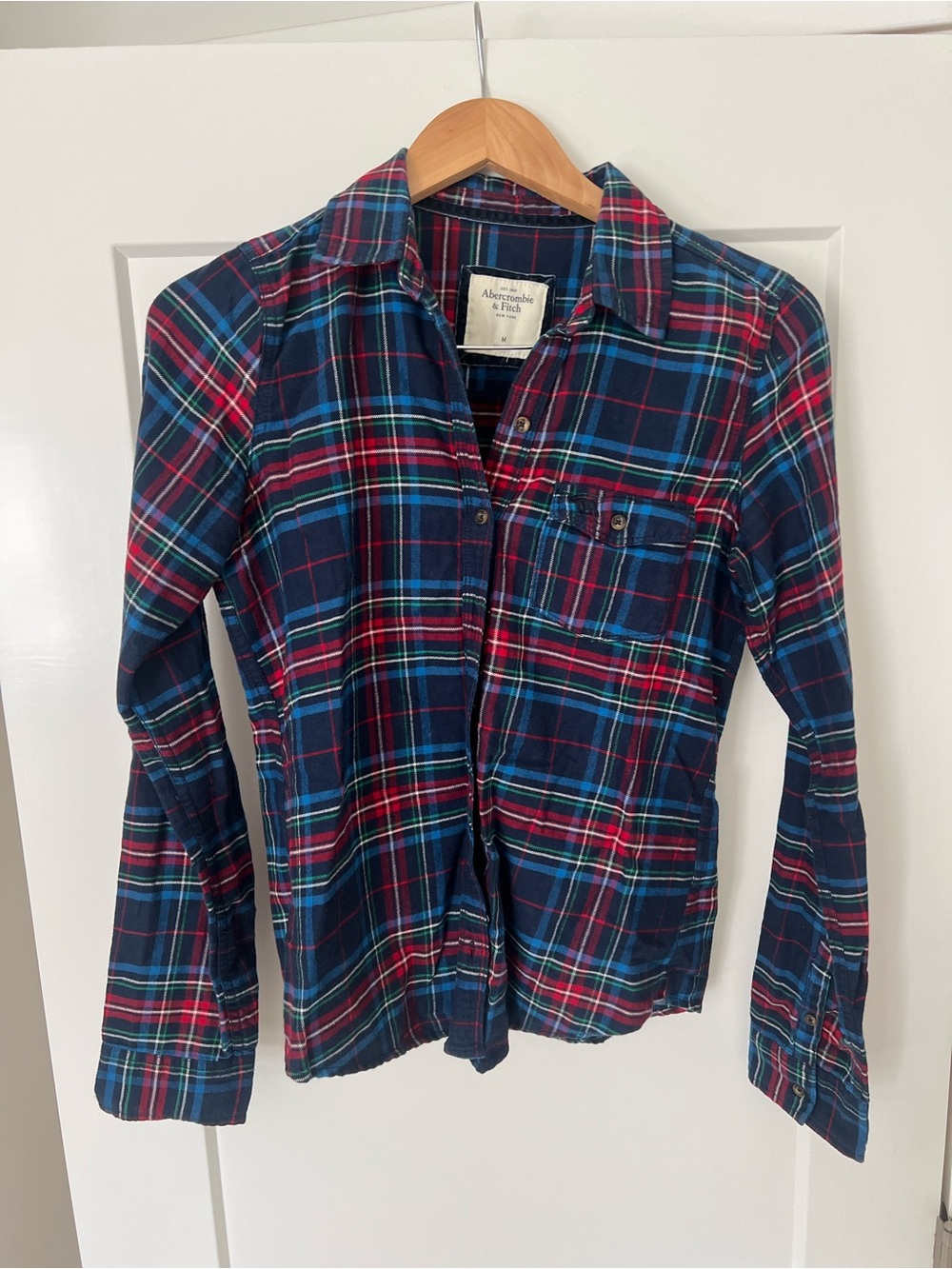 Abercrombie womenโs navy Plaid Button-Down Shirt